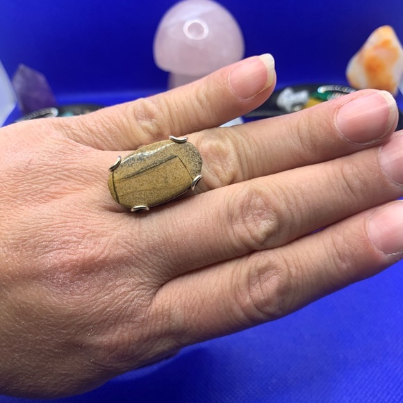 Excellent Picture Jasper Wood-Grained Ring! .925 Sterling Overlay, Size 8.75 - Picture 6 of 13